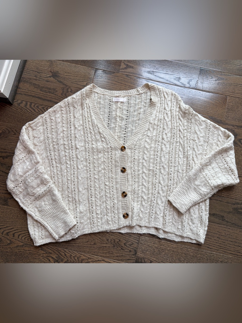 LC Lauren Conrad Cream Cable Knit Button-Front Slouchy Cardigan